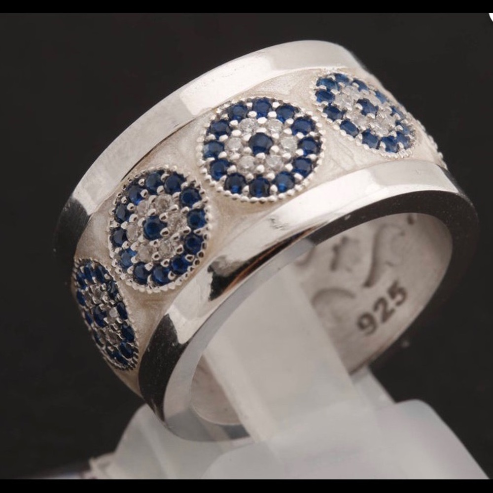 Evil Eye Sapphire & White Topaz 925 Silver Ring